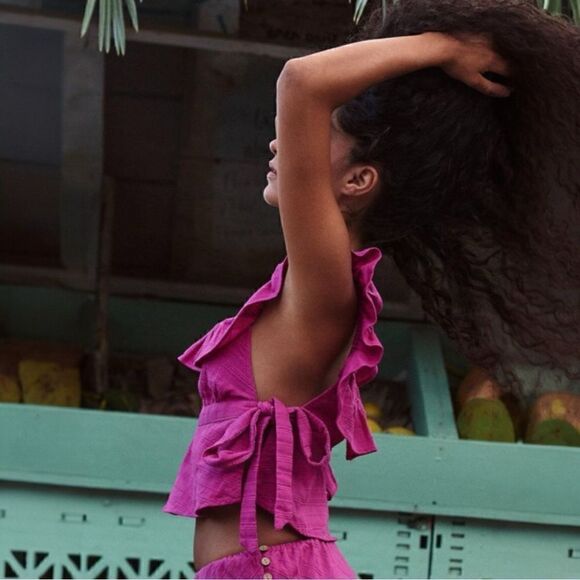 Free People The Look Of Love Tie Open Sides Cotton Top in Hot Pink Size S NEW - Picture 3 of 9